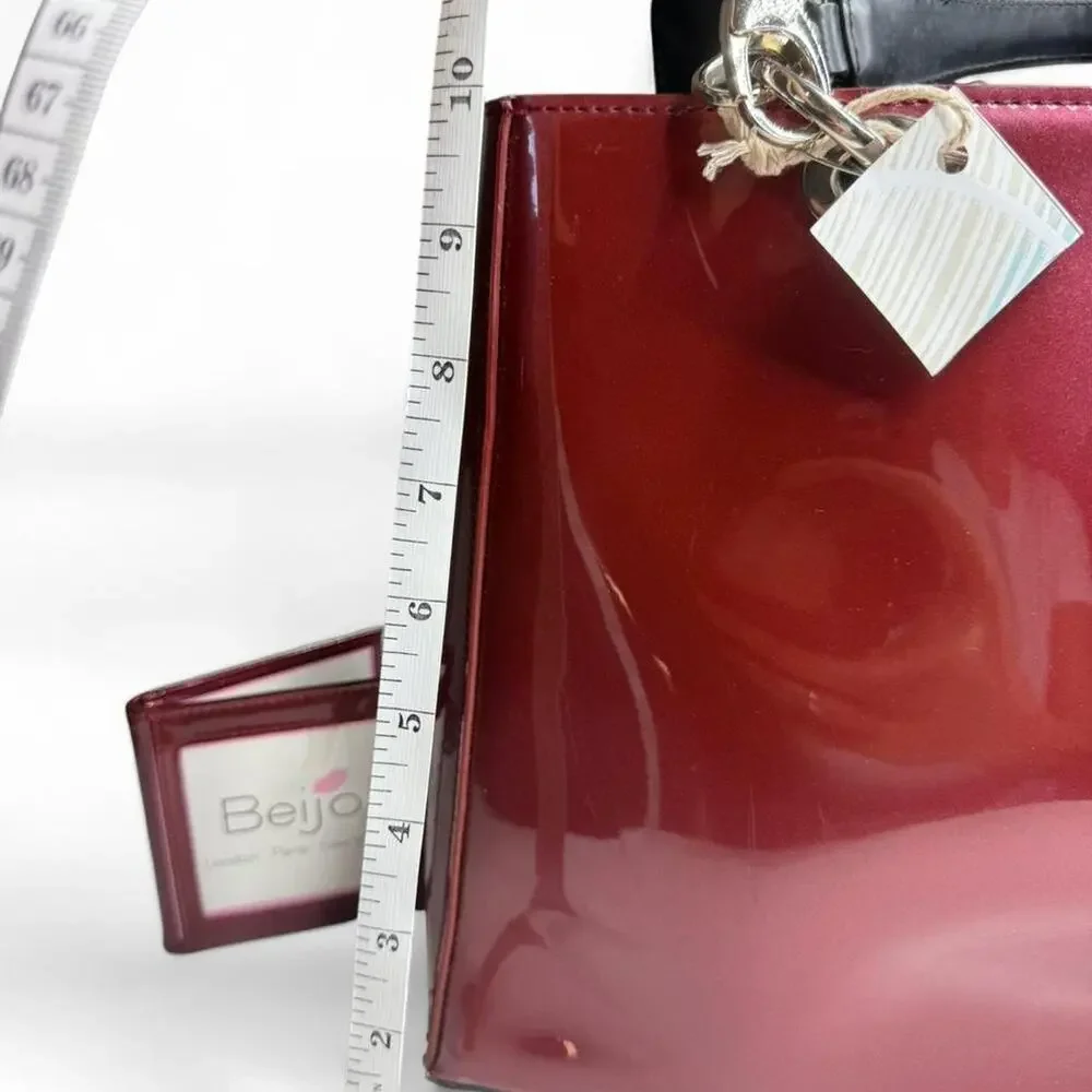 Beijo Glossy Burgundy Tote Bag | Patent Leather Look |‎ Chic Shoulder Bag